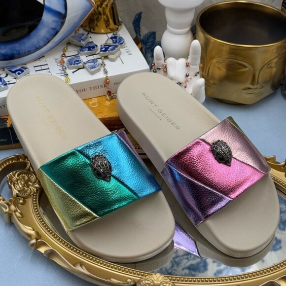 🆕 KURT GEIGER LONDON 🧿 NWOT Meena Eagle Pastel Metallic Slide, Sz 36.5 US 6.5 - Picture 4 of 12